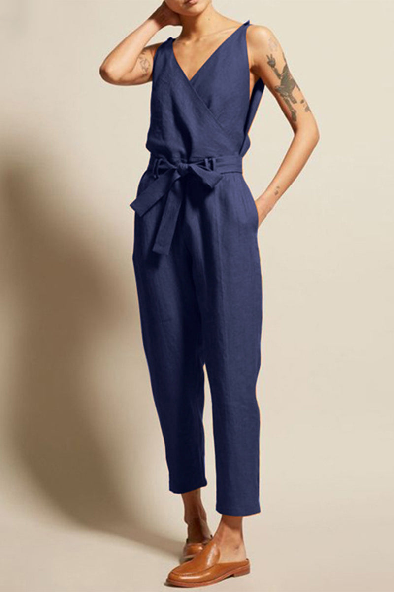College Frenulum V Neck Loose Jumpsuits(4 Colors)