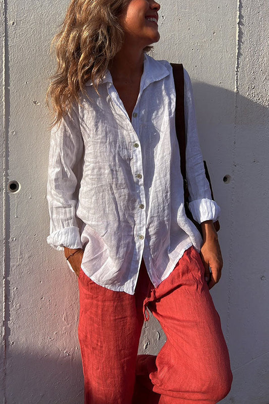 Problem Solved Linen Blend Button Up Blouse