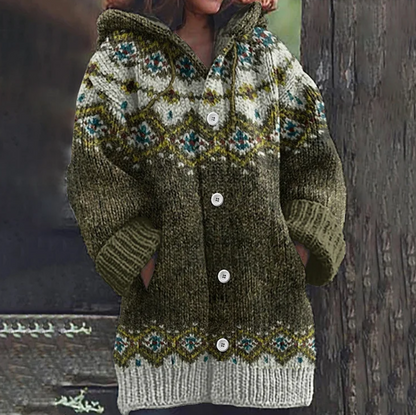Lily | Fair Isle Hooded Knit Cardigan