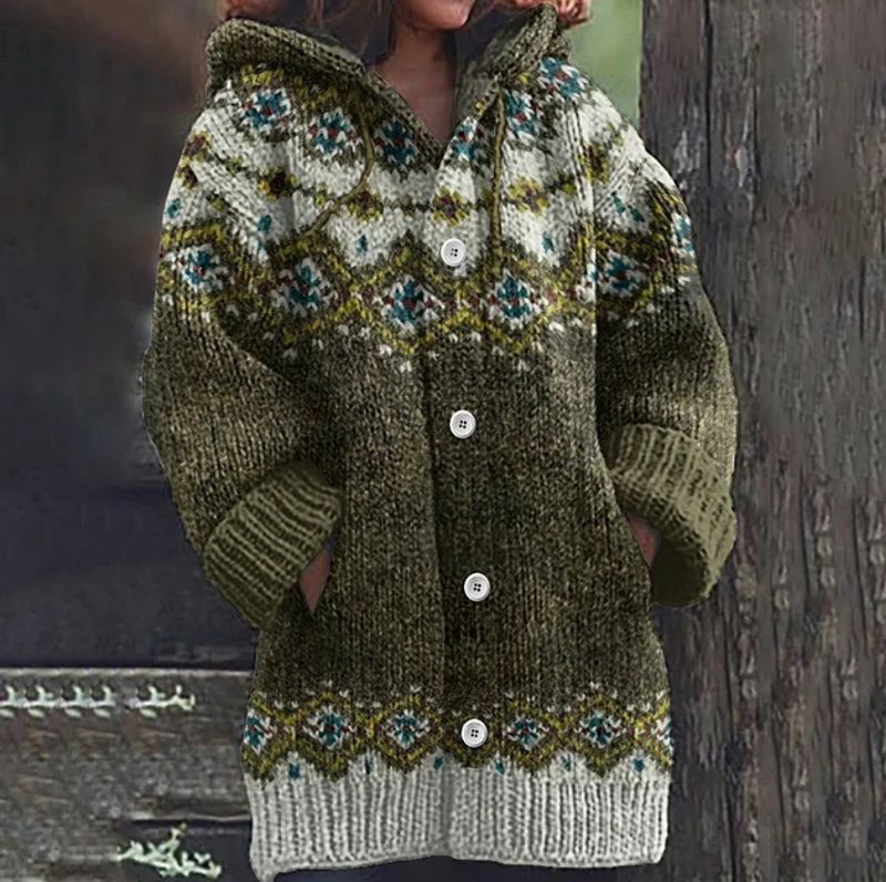 Lily | Fair Isle Hooded Knit Cardigan