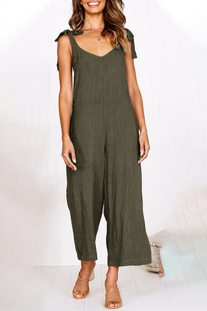 Daily Pocket V Neck Loose Jumpsuits(4 Colors)
