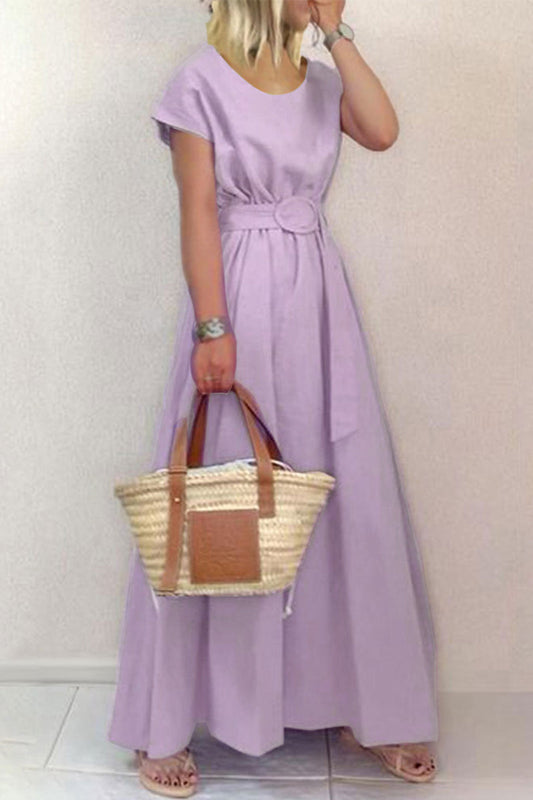 With Belt O Neck Waist Skirt Dresses