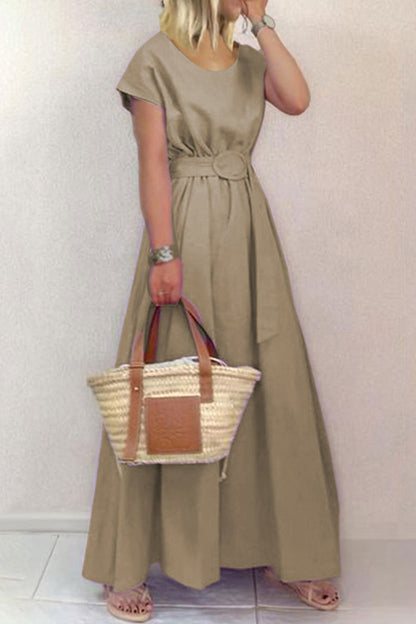 With Belt O Neck Waist Skirt Dresses