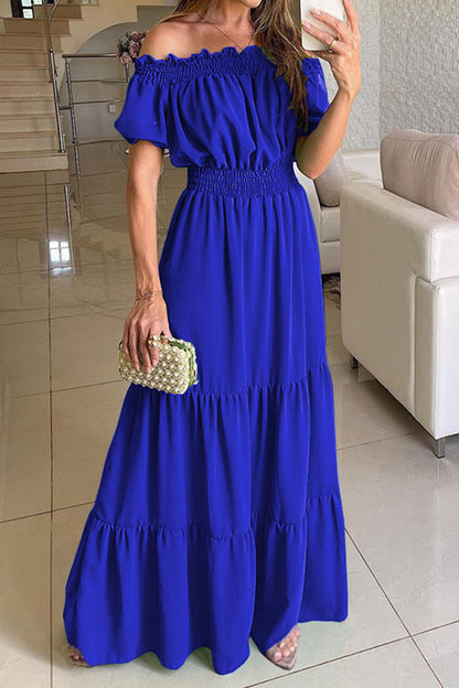 Color Off the Shoulder Waist Skirt Dresses