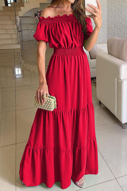 Color Off the Shoulder Waist Skirt Dresses