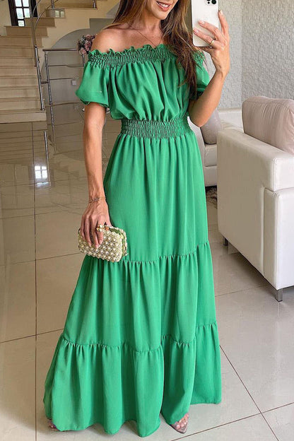 Color Off the Shoulder Waist Skirt Dresses