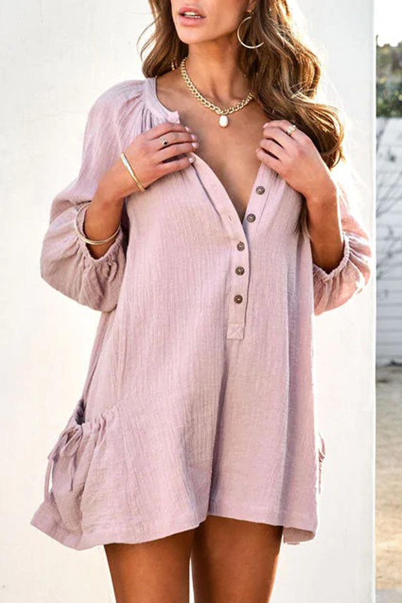 Simplicity Pocket V Neck Loose Rompers