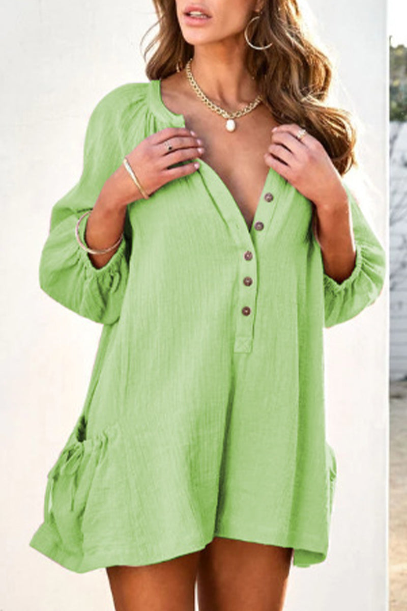 Simplicity Pocket V Neck Loose Rompers