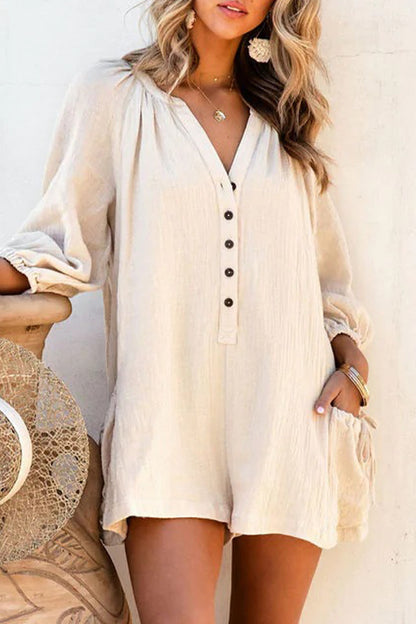 Simplicity Pocket V Neck Loose Rompers