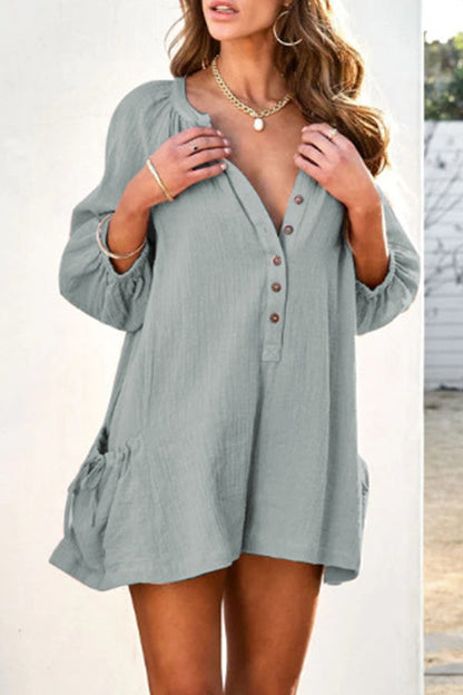 Simplicity Pocket V Neck Loose Rompers