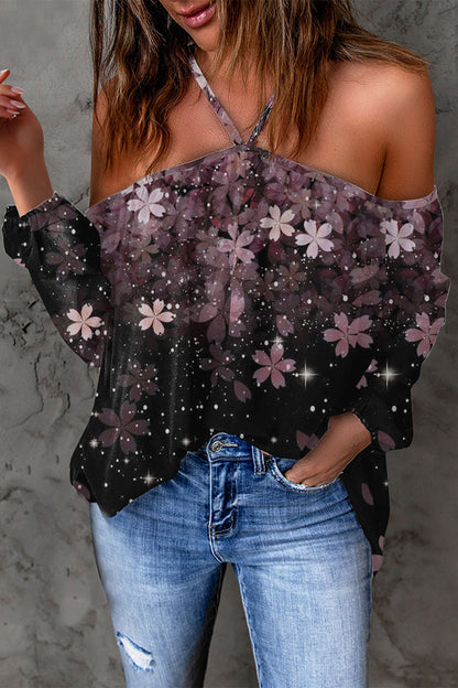 Print Patchwork Backless Halter T-shirts(15 Colors)