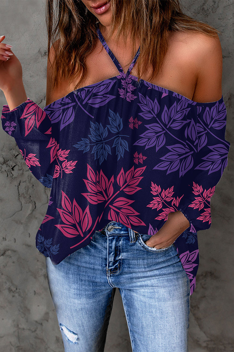 Print Patchwork Backless Halter T-shirts(15 Colors)