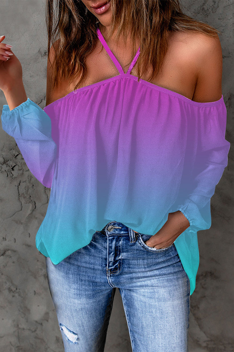 Print Patchwork Backless Halter T-shirts(15 Colors)