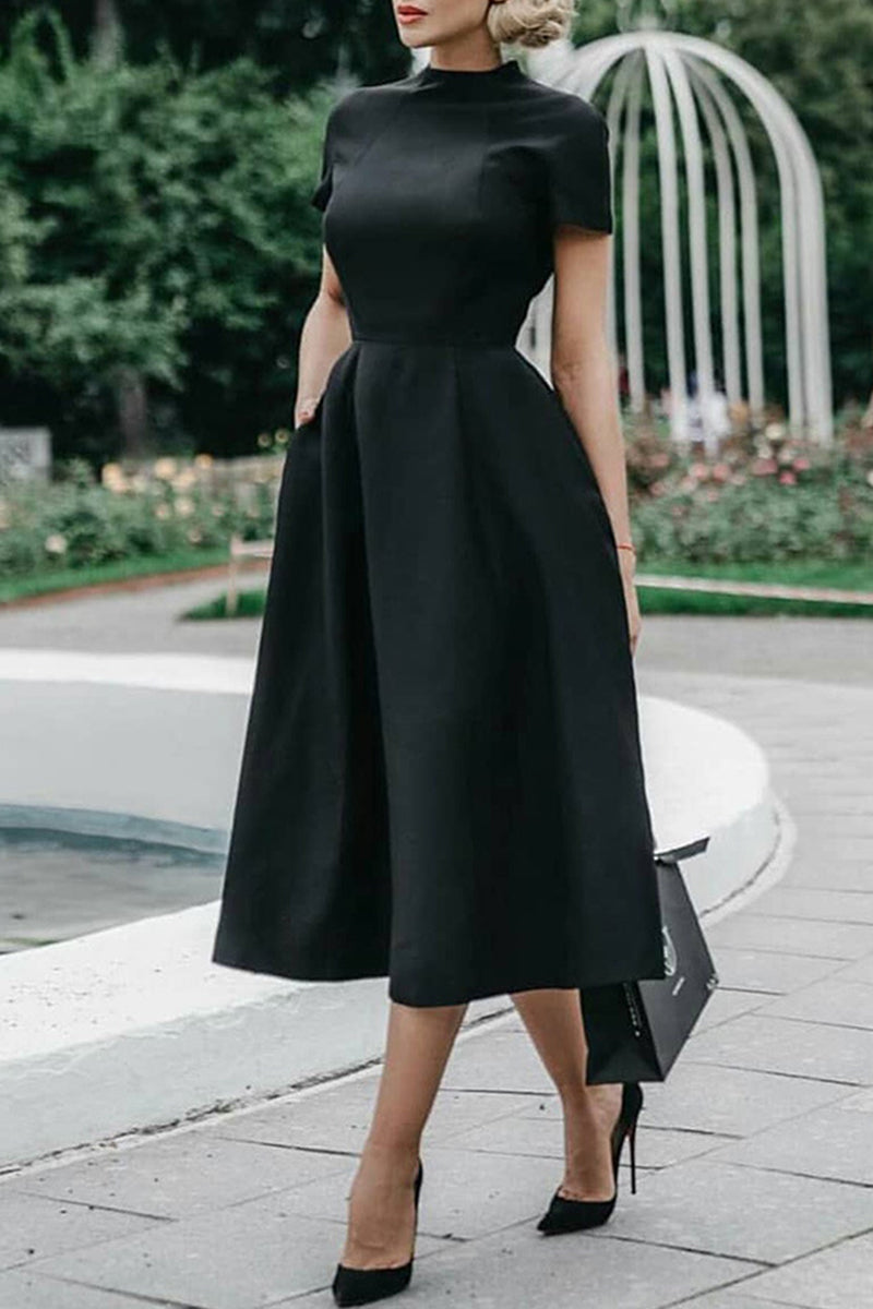 Celebrities Color O Neck Waist Skirt Dresses(4 Colors)