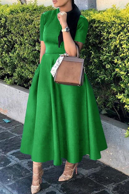 Celebrities Color O Neck Waist Skirt Dresses(4 Colors)