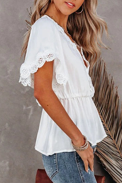 Patchwork V Neck Blouses(4 Colors)