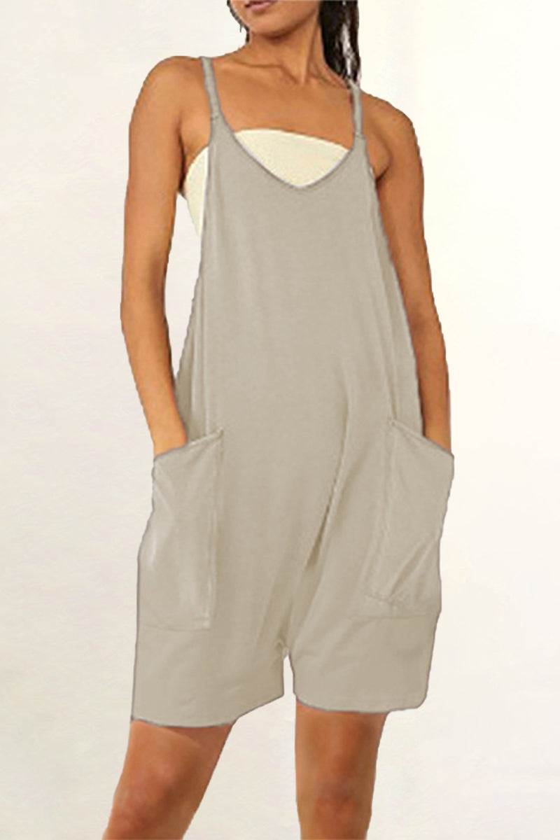 Daily Pocket V Neck Loose Jumpsuits(8 Colors)
