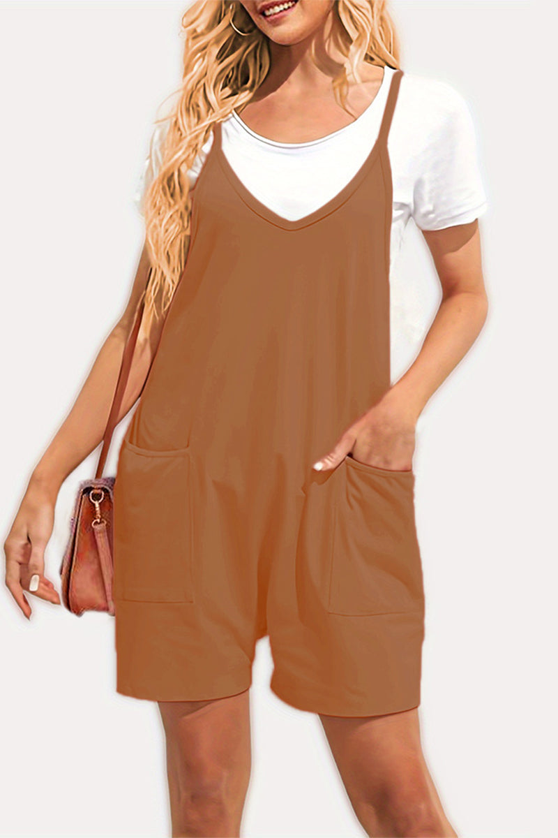 Daily Pocket V Neck Loose Jumpsuits(8 Colors)