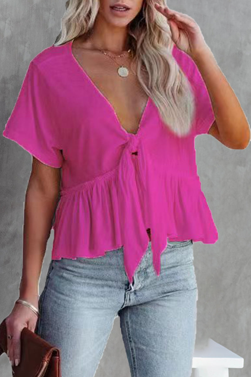 Daily Bandage Polo Collar Blouses(5 Colors)