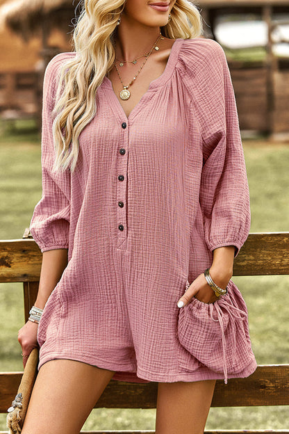 Simplicity Pocket Buckle O Neck Loose Rompers