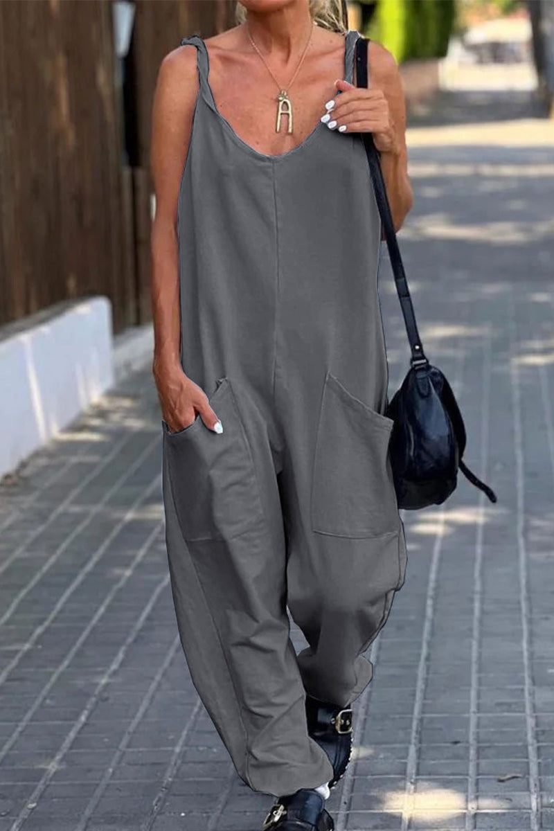 Simplicity Pocket U Neck Loose Jumpsuits(12 Colors)