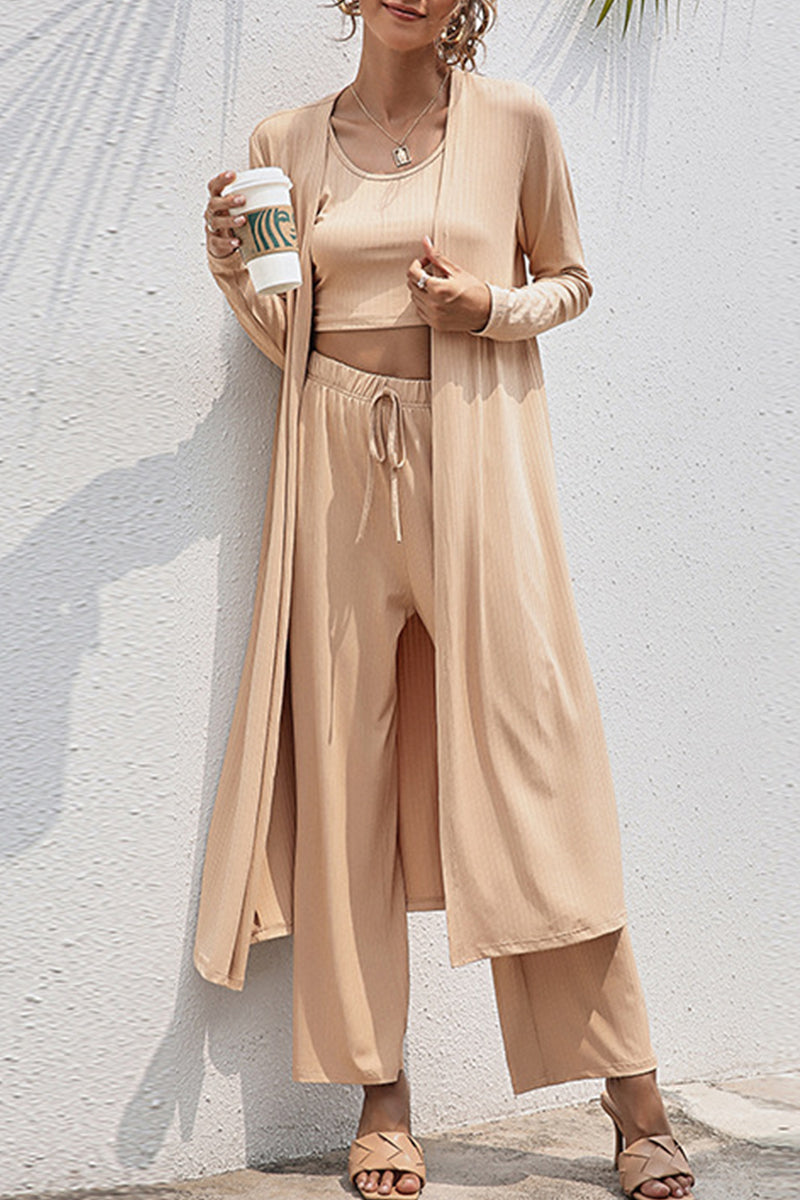 Daily Frenulum Cardigan Collar Long Sleeve Two Pieces