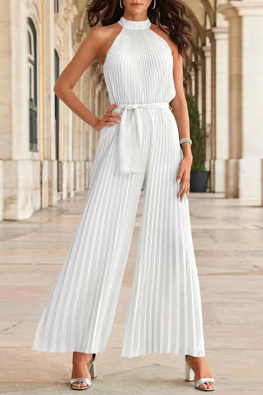 Simplicity Frenulum Fold Halter Loose Jumpsuits