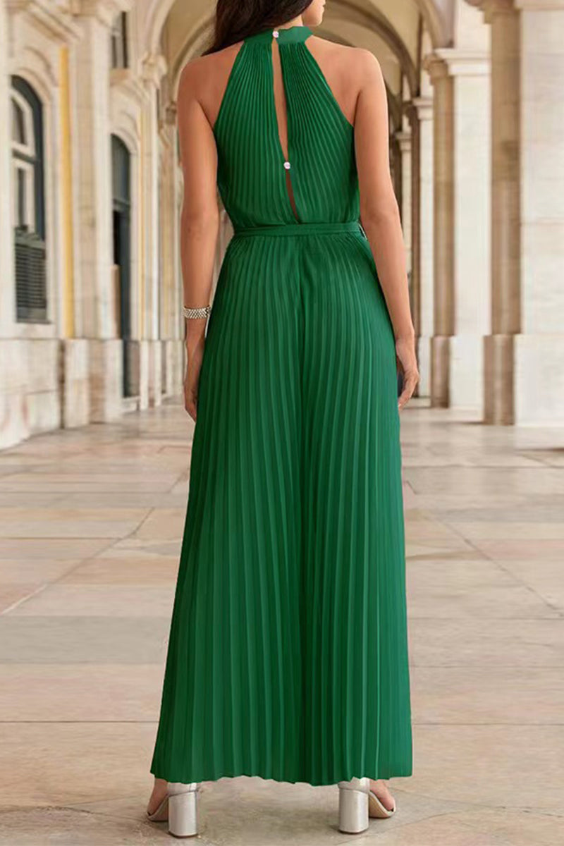 Simplicity Frenulum Fold Halter Loose Jumpsuits