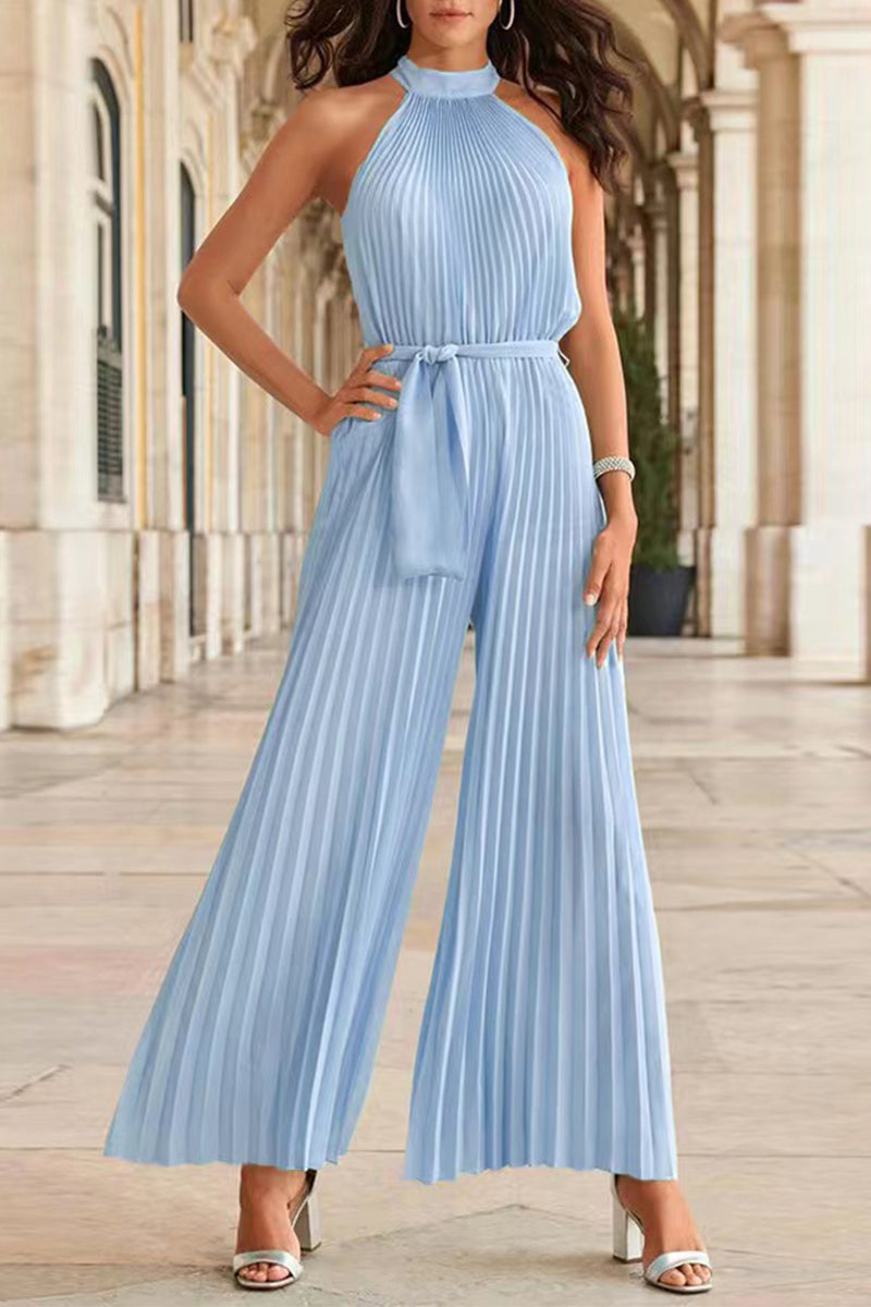 Simplicity Frenulum Fold Halter Loose Jumpsuits