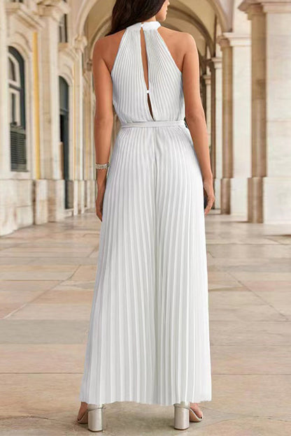 Simplicity Frenulum Fold Halter Loose Jumpsuits