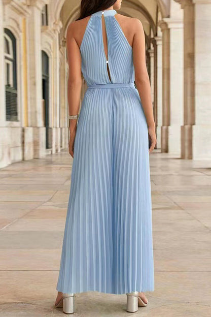 Simplicity Frenulum Fold Halter Loose Jumpsuits
