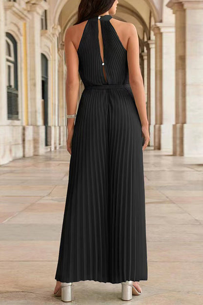 Simplicity Frenulum Fold Halter Loose Jumpsuits