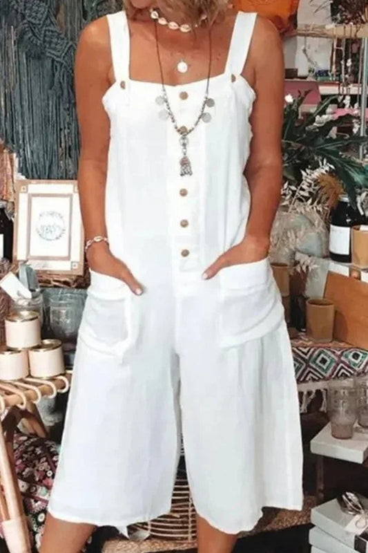 Daily Pocket Buttons Square Collar Loose Rompers