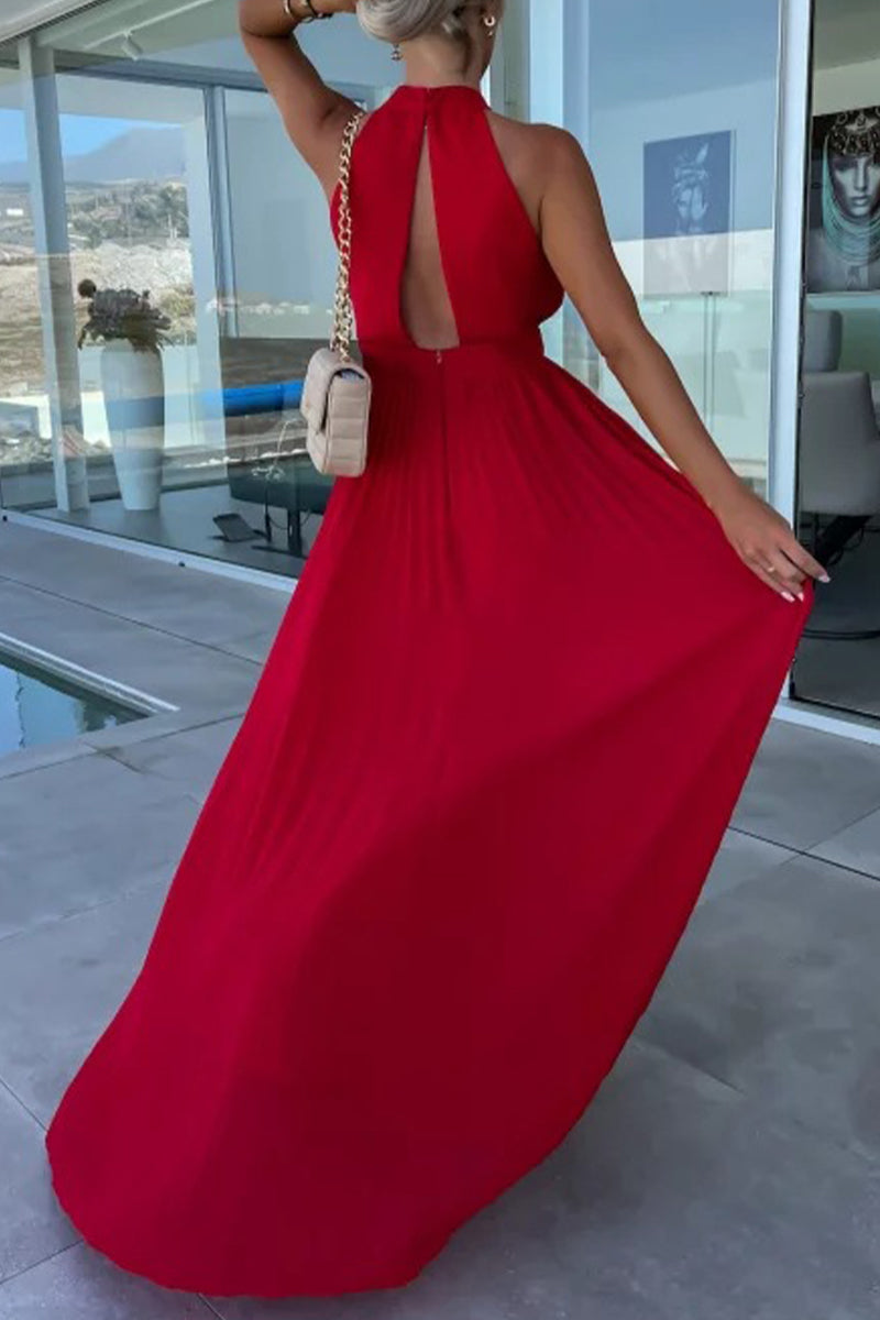 Celebrities Fold Halter Waist Skirt Dresses
