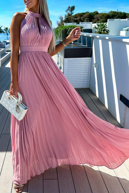 Celebrities Fold Halter Waist Skirt Dresses
