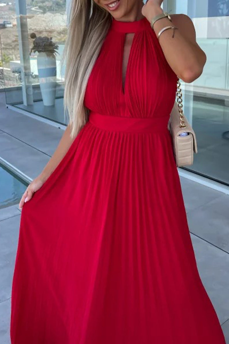 Celebrities Fold Halter Waist Skirt Dresses