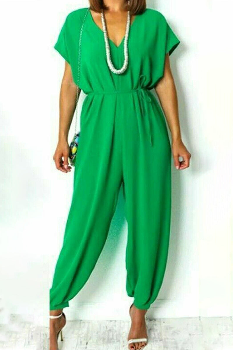 Simplicity Frenulum V Neck Loose Jumpsuits