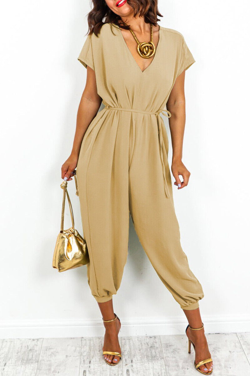 Simplicity Frenulum V Neck Loose Jumpsuits
