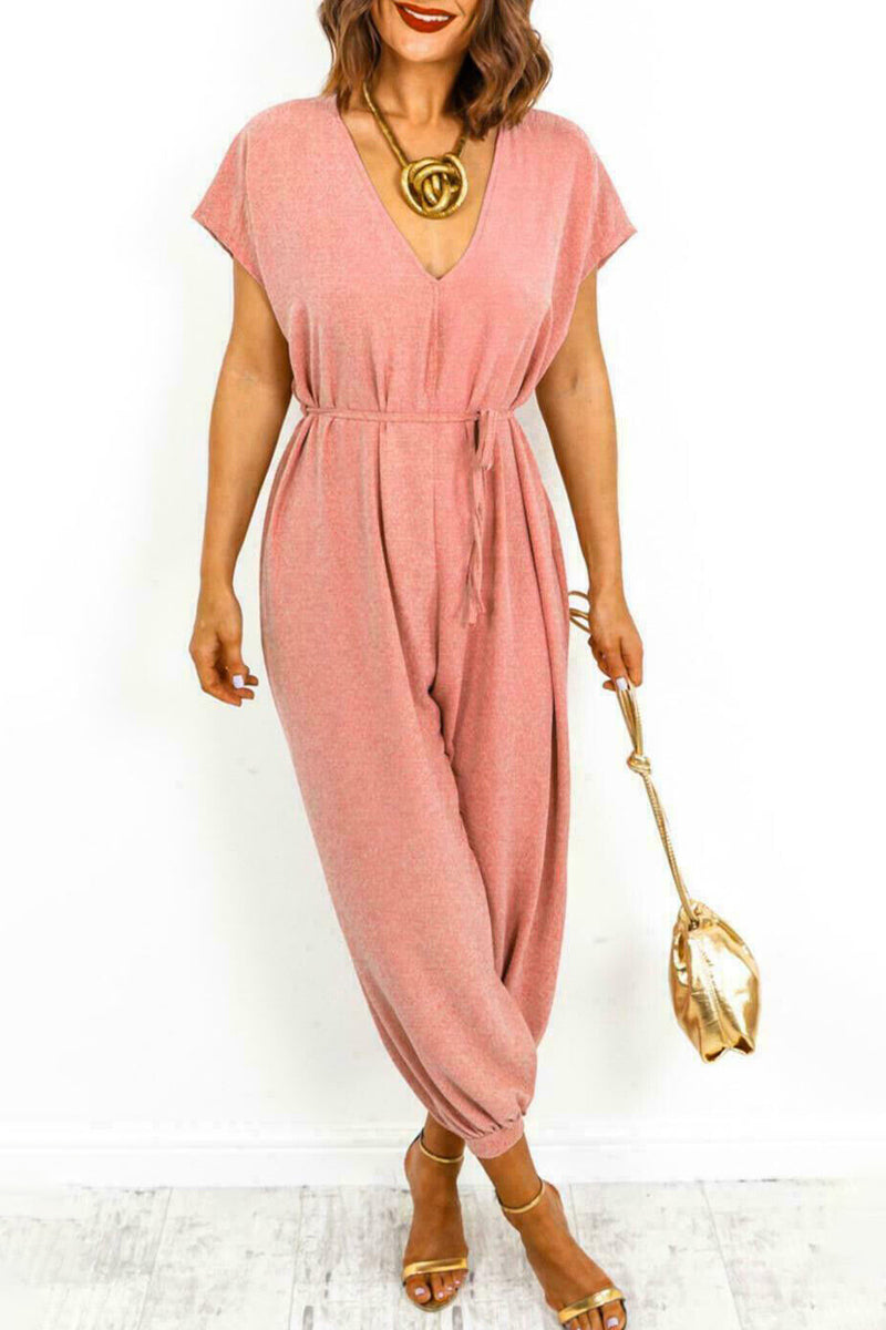 Simplicity Frenulum V Neck Loose Jumpsuits