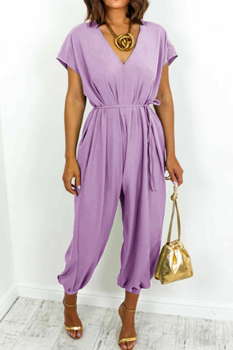 Simplicity Frenulum V Neck Loose Jumpsuits