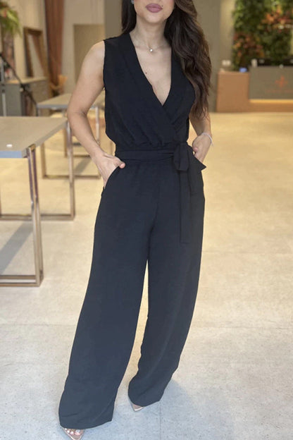 With Belt V Neck Regular Jumpsuits
