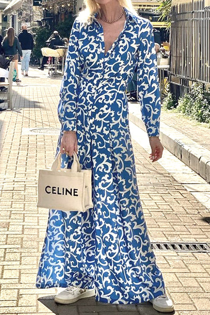 Street Print Patchwork Turndown Collar Regular Jumpsuits