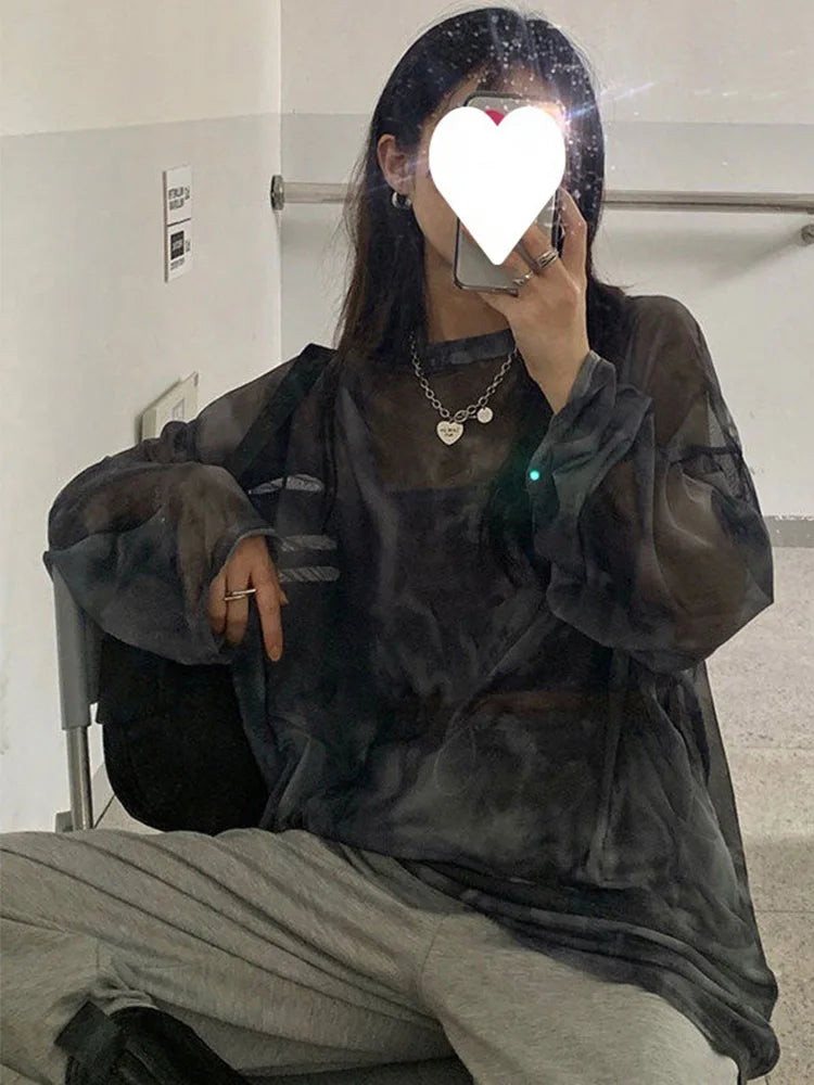 T-shirt Tie Dye Long Sleeve Spring Loose High Street Stylish Thin Leisure Minimalist Harajuku Ins Comfortable