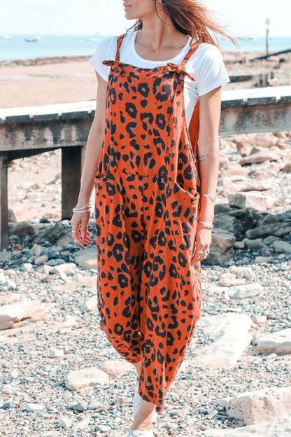 College Leopard Patchwork Loose Jumpsuits