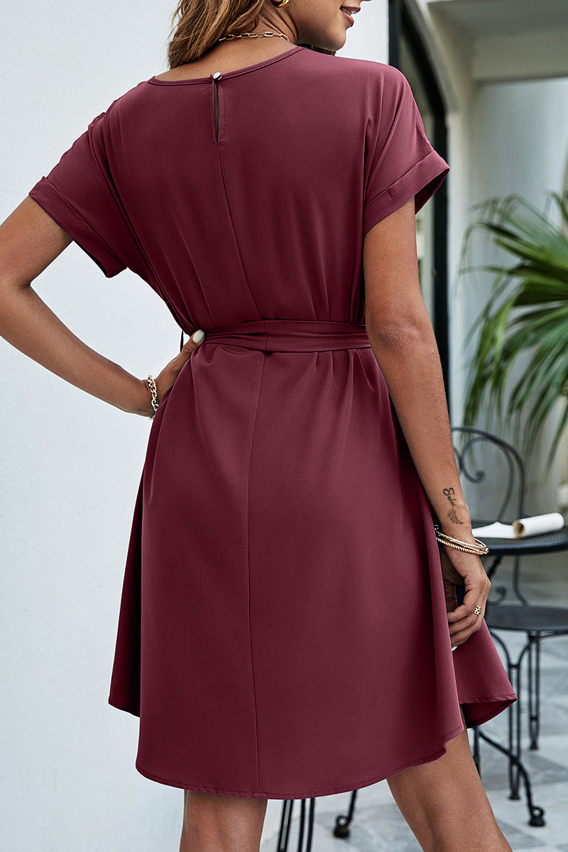Daily Bandage O Neck Waist Skirt Dresses