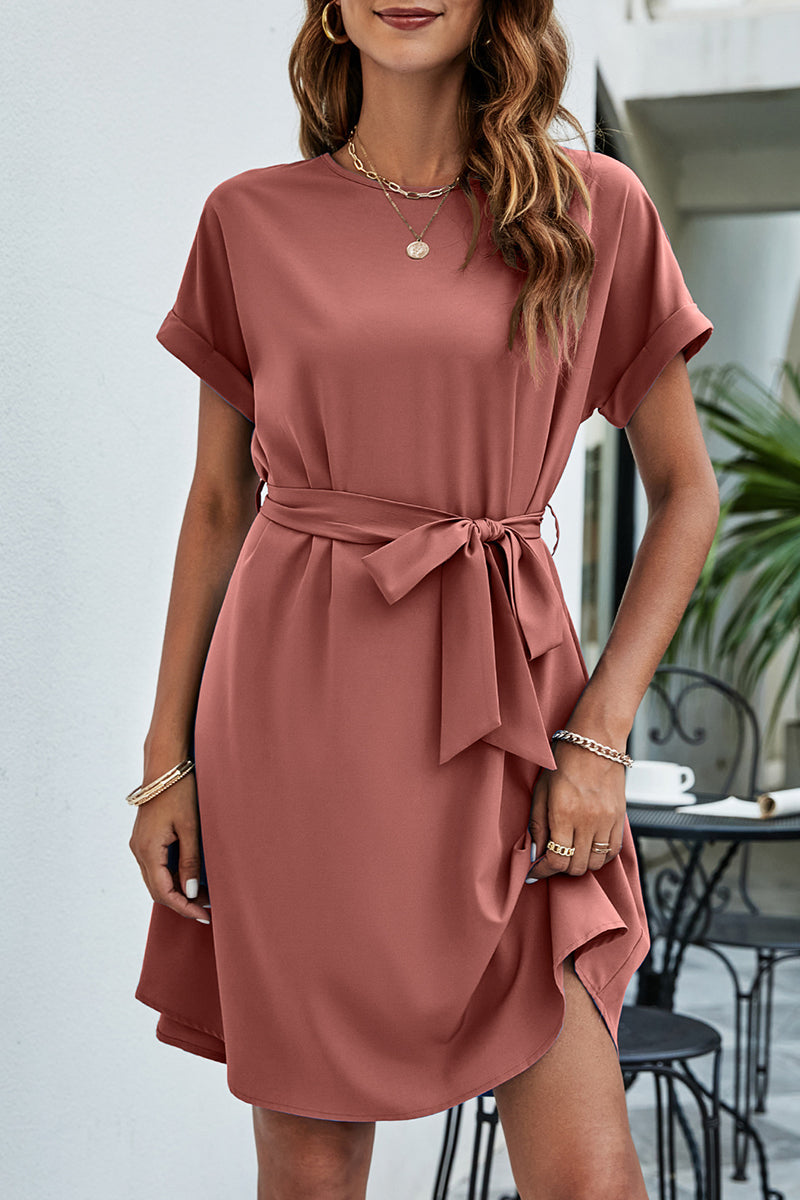 Daily Bandage O Neck Waist Skirt Dresses