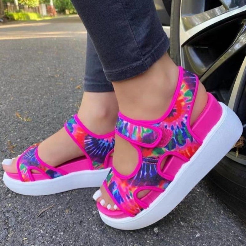 Hollowed Out Patchwork Printing Color Round Shoes