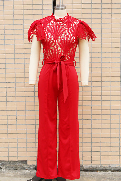 Street Hollowed Out Mandarin Collar Regular Jumpsuits(3 Colors)