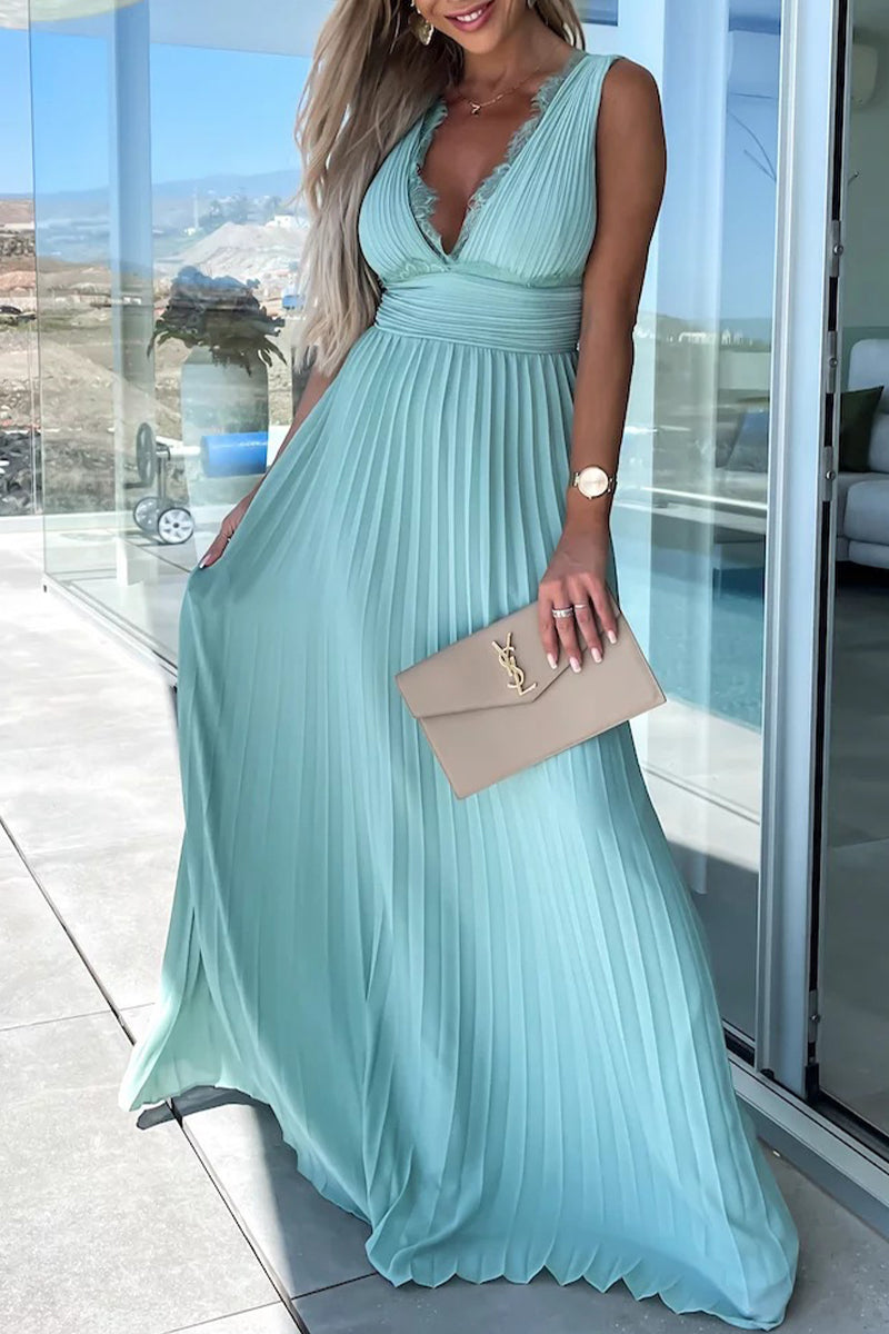 Celebrities Lace V Neck Waist Skirt Dresses