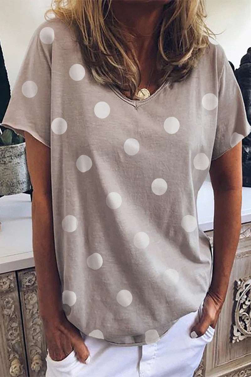 College Polka Dot Printing V Neck T-shirts